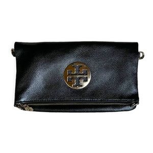 Stunning story Burch Black Pebbled Leather Fold Over Clutch